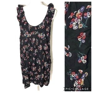Elodie Floral Dress Medium Black Pink Mini Ruffle